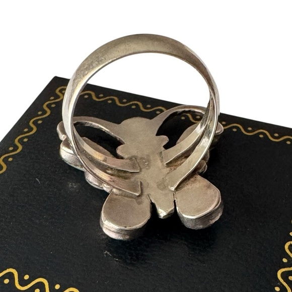 Native American Sterling Silver Butterfly Ring Size 7 Turquoise Mother of Pearl - Picture 6 of 8